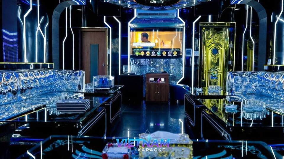 화려한 파란 조명의 룸 인테리어